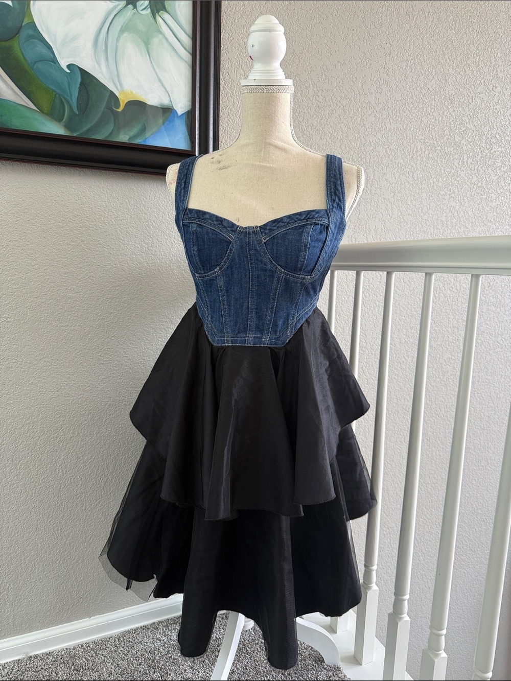 Anthropologie Pilcro Denim Bodice Tiered Mini Dress